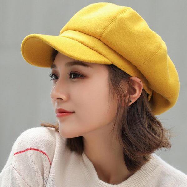 Women's Solid Plain Octagonal Newsboy Cap - Image 2