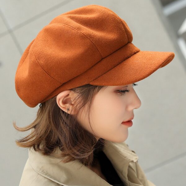 Women's Solid Plain Octagonal Newsboy Cap - Image 3