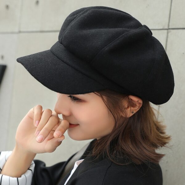 Women's Solid Plain Octagonal Newsboy Cap - Image 4